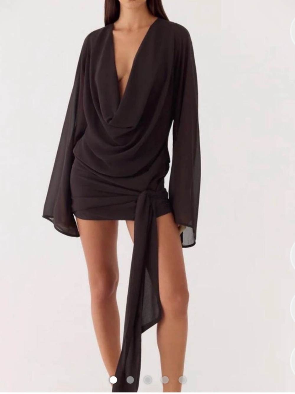 Peppermayo Black Drape Mini Dress with Side Tie